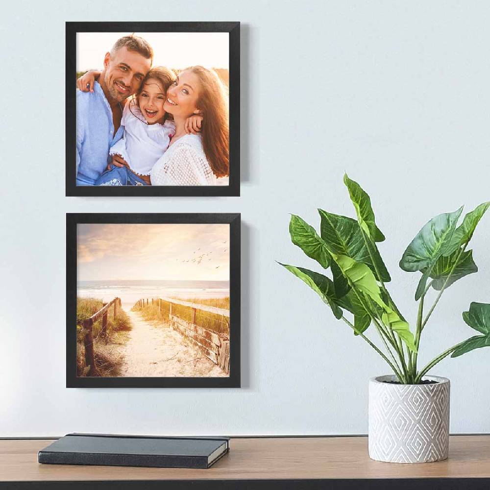 Photolini Holzrahmen Schwarz 2er Set 20x20 cm mit Acrylglas Kostenloser Versand international