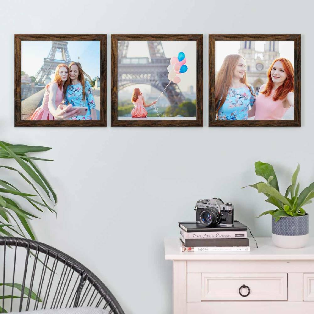 Photolini 3er Bilderrahmen-Set 30x30 cm Modern Eiche Dunkel MDF Basic Collection | Acrylglas