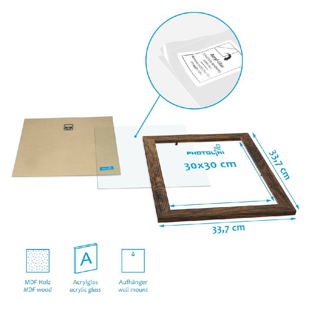 Photolini 3er Bilderrahmen-Set 30x30 cm Modern Eiche Dunkel MDF Basic Collection | Acrylglas Fabrikladen