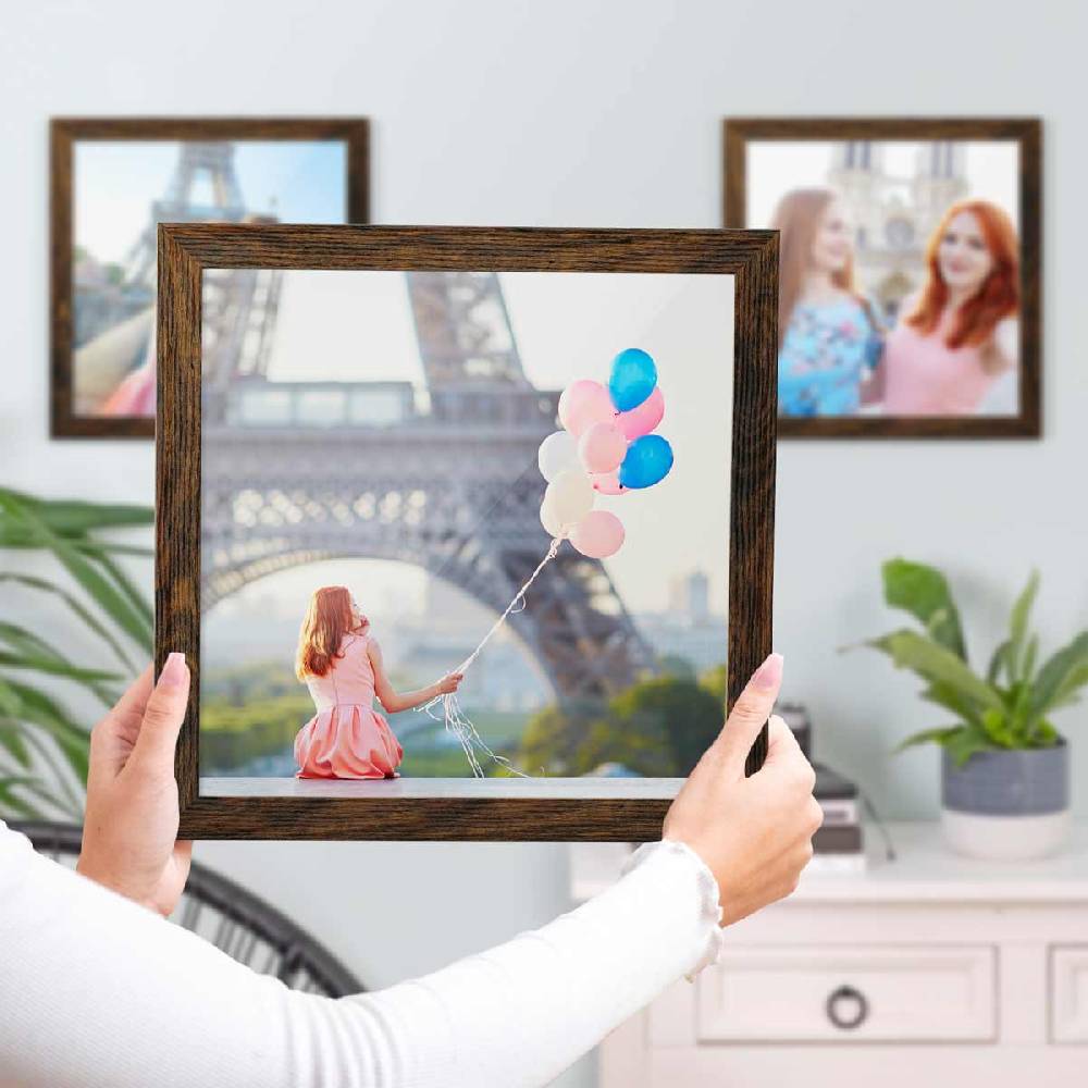 Photolini 3er Bilderrahmen-Set 30x30 cm Modern Eiche Dunkel MDF Basic Collection | Acrylglas Fabrikladen