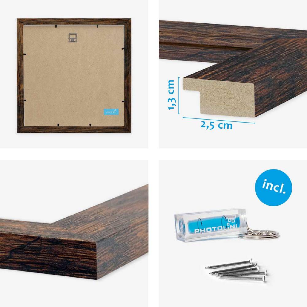 Photolini 3er Bilderrahmen-Set 30x30 cm Modern Eiche Dunkel MDF Basic Collection | Acrylglas Fabrikladen