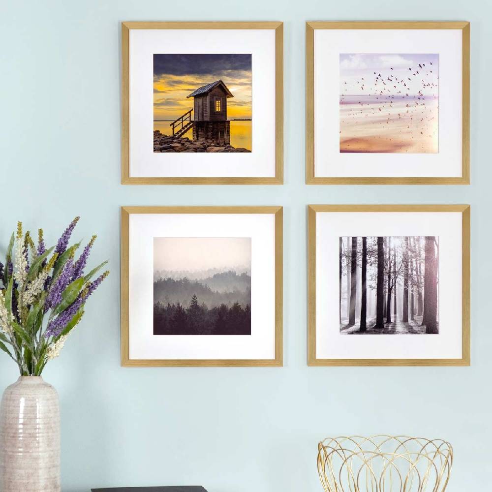 Photolini 4er Set Poster-Bilderrahmen 30x30 cm Modern Gold MDF mit Passepartout