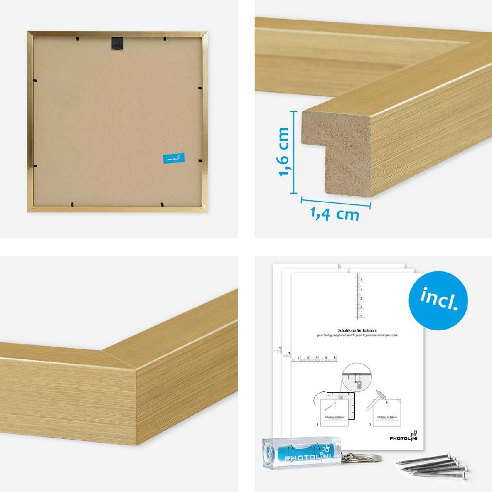 Photolini 4er Set Poster-Bilderrahmen 30x30 cm Modern Gold MDF mit Passepartout Begrenzt auf 3 Tage