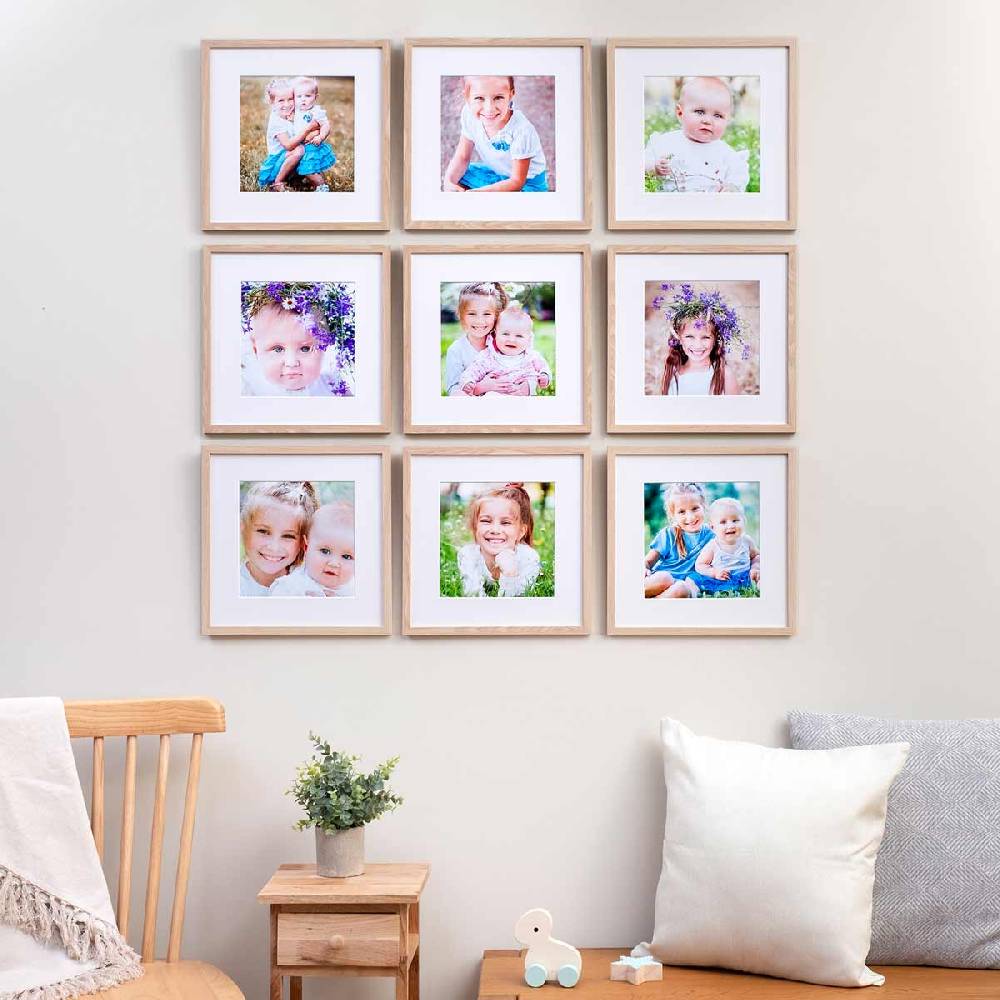 Photolini 9er Set Poster-Bilderrahmen 30x30 cm Modern Natur MDF mit Passepartout