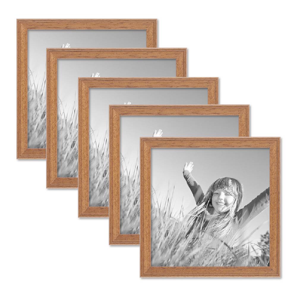 Photolini 5er Set Landhaus-Bilderrahmen 20x20 cm Eiche-Optik Massivholz