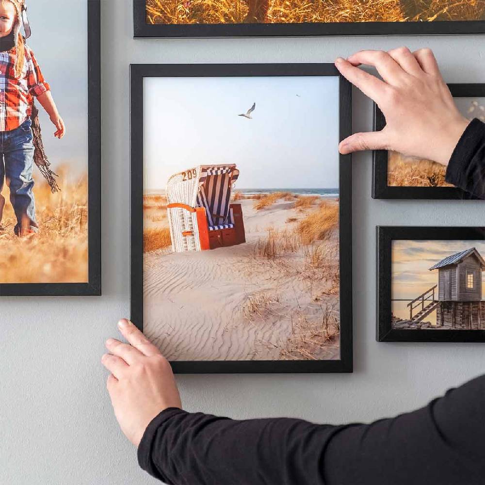 Photolini 17er Bilderrahmen-Set Schwarz Massivholz Schmal 10x15 bis 30x40 cm mit Acrylglasscheibe 50% Rabatt für begrenzte Zeit