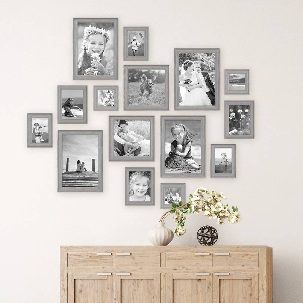 Photolini 15er Bilderrahmen-Set Skandinavisch Landhaus-Stil Grau-Braun