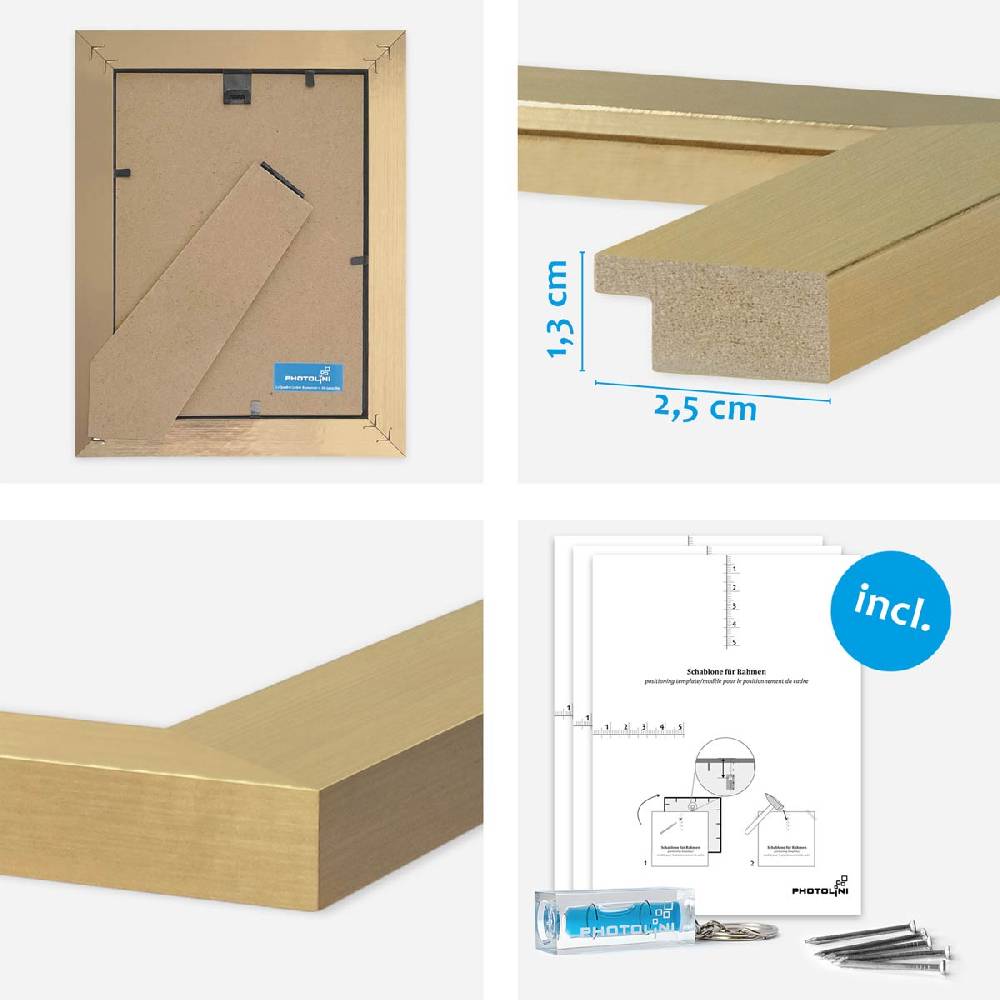 Photolini 15er Bilderrahmen-Set Gold breit modern MDF-Holz mit Acrylglas Hotsell