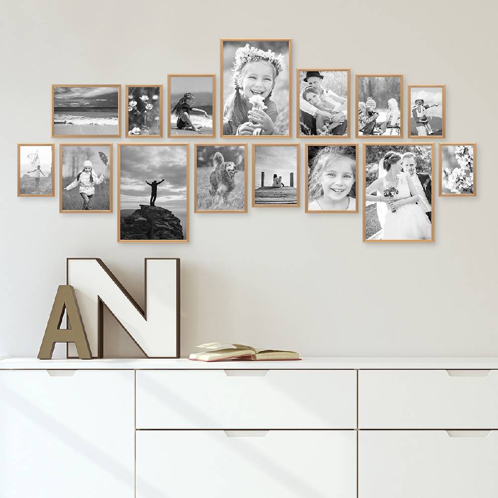 Photolini 15er Set Alu-Bilderrahmen Modern Gold Aluminium-Rahmen