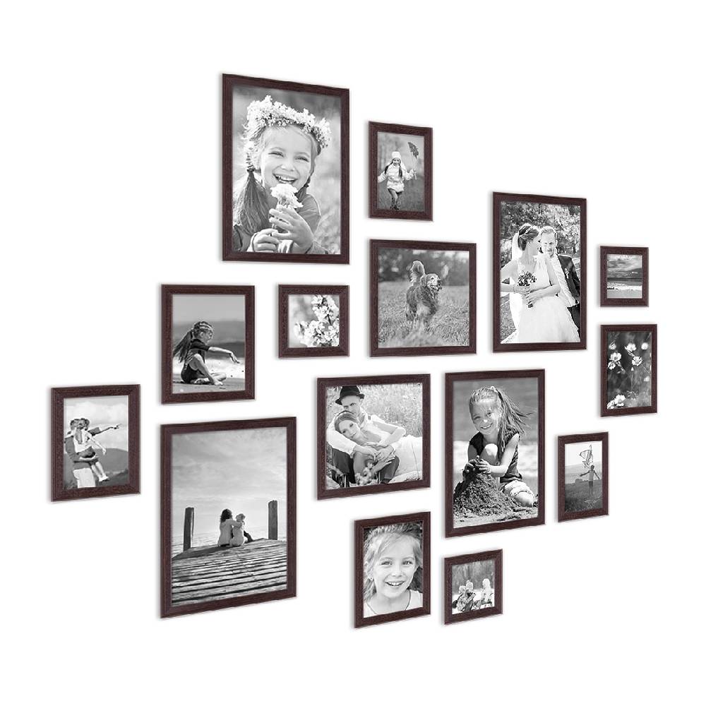 Photolini 15er Set Landhaus-Bilderrahmen Nuss Modern Massivholz Schlussverkauf