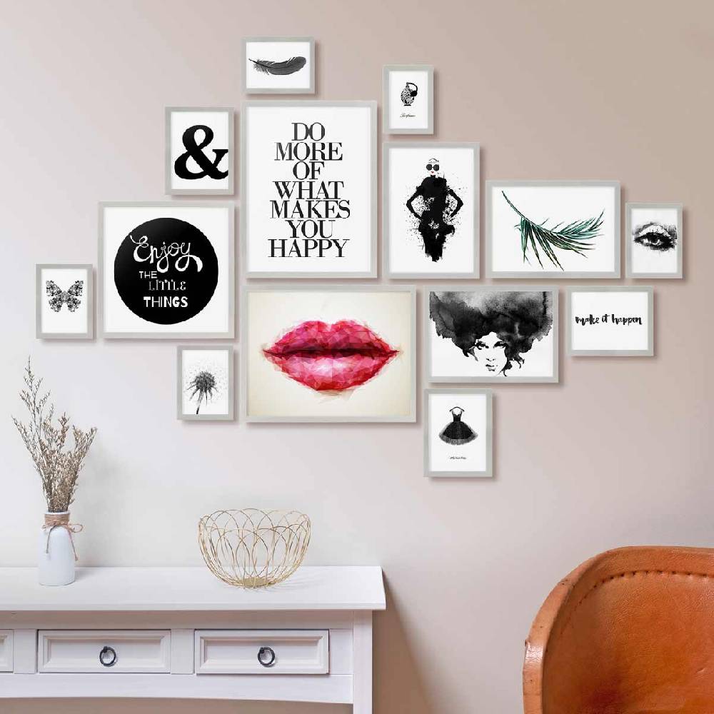 Photolini 14er Bilderrahmen-Set Modern Silber aus MDF