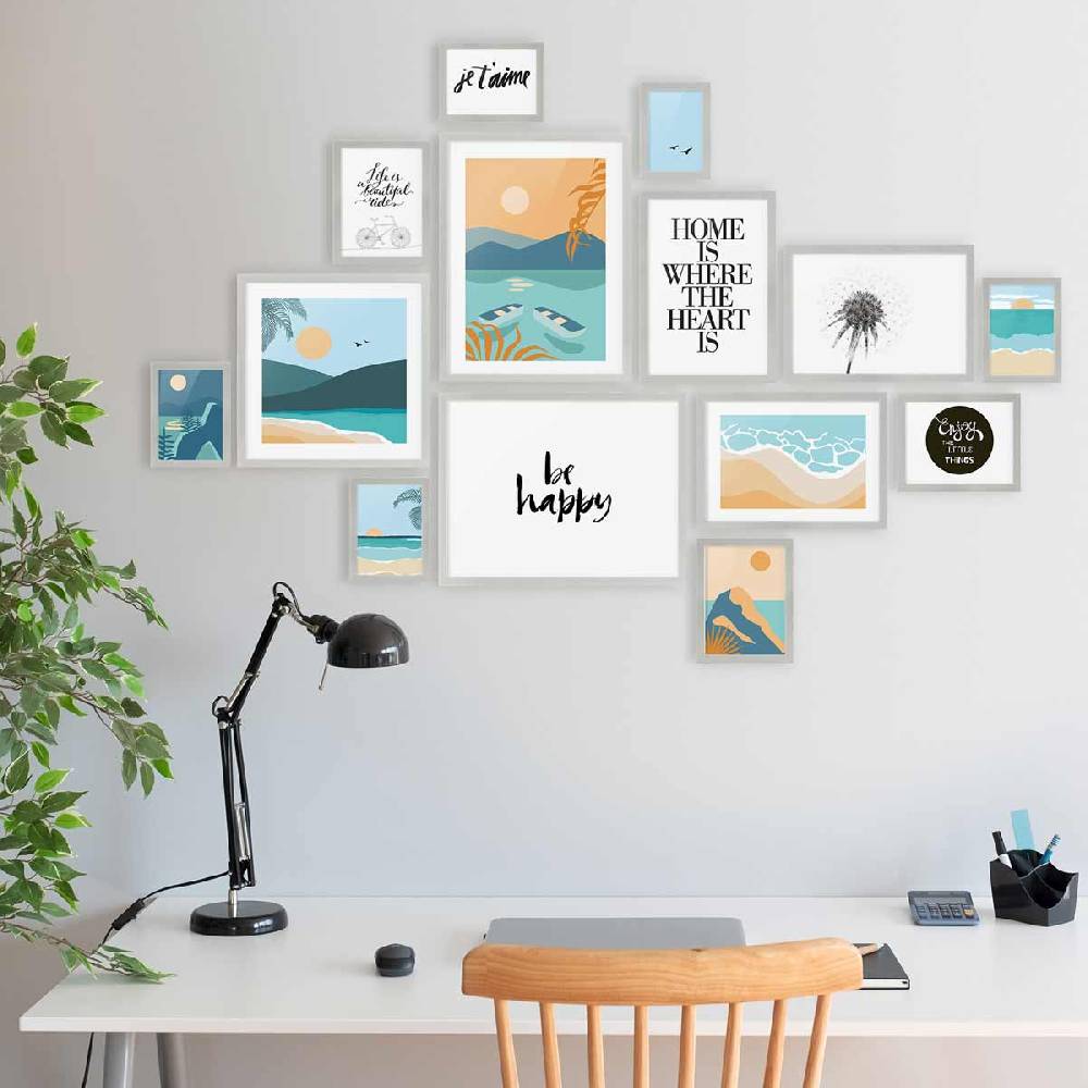Photolini 14er Bilderrahmen-Set Modern Silber aus MDF Günstiger Verkauf