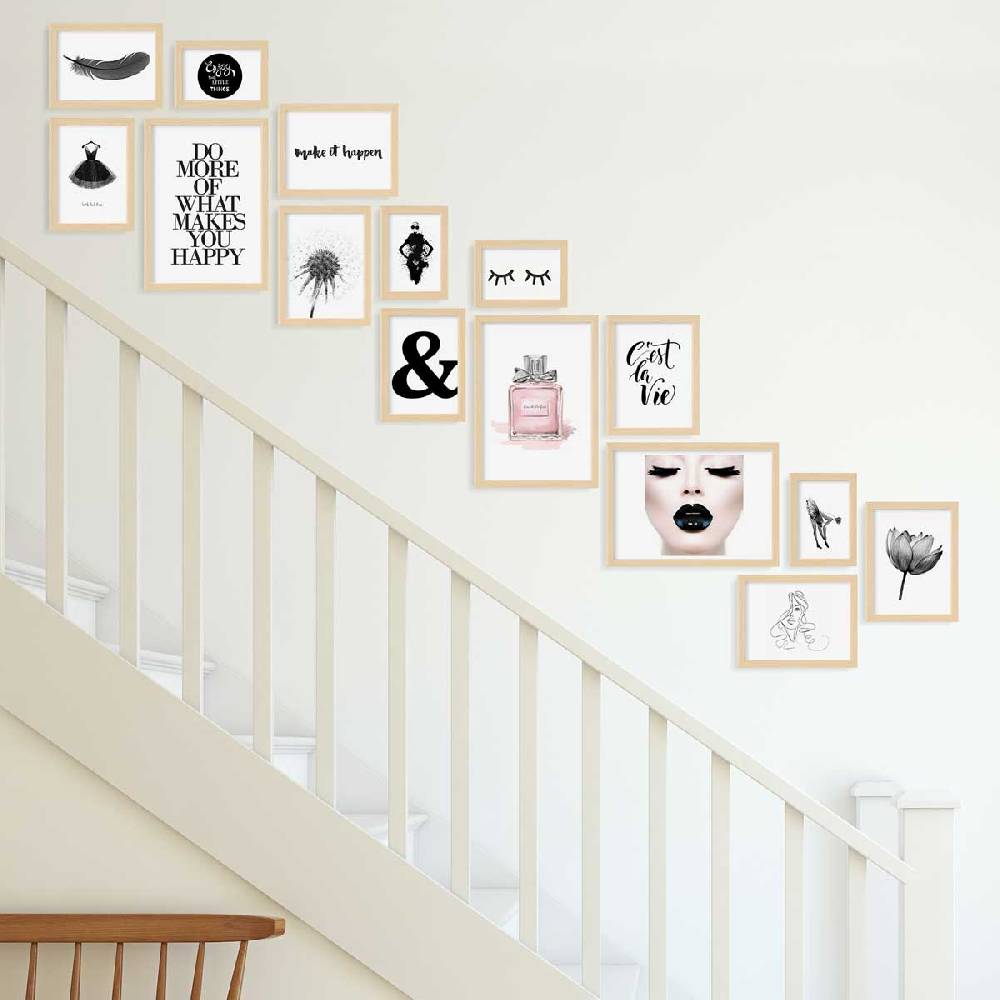 Photolini 15er Bilderwand Treppenhaus - Bilderrahmen-Set Modern Natur aus MDF Meist gekauft