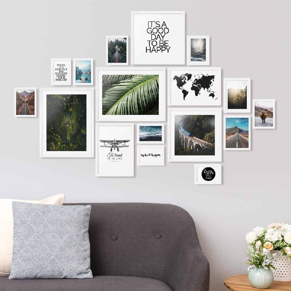 Photolini 17er Bilderrahmen-Set Modern Weiß aus MDF