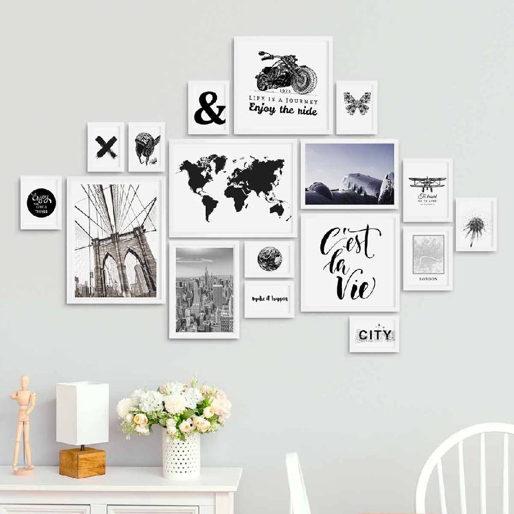 Photolini 17er Bilderrahmen-Set Modern Weiß aus MDF Kostenloser Versand