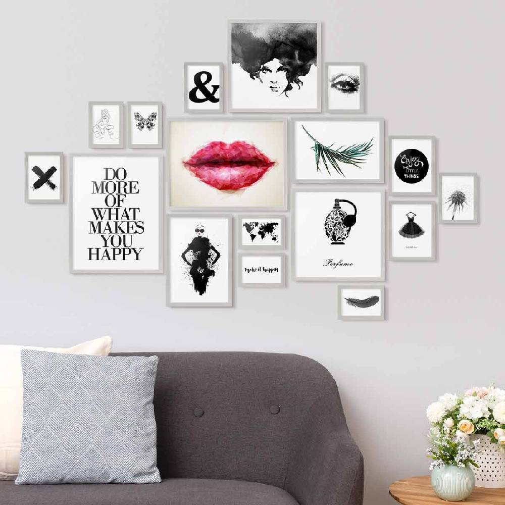 Photolini 17er Bilderrahmen-Set Modern Silber aus MDF