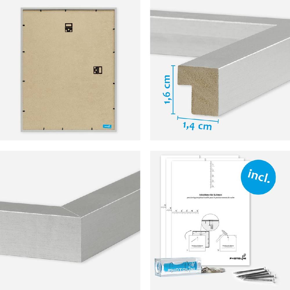Photolini 17er Bilderrahmen-Set Modern Silber aus MDF Limitierter Zeitrabatt