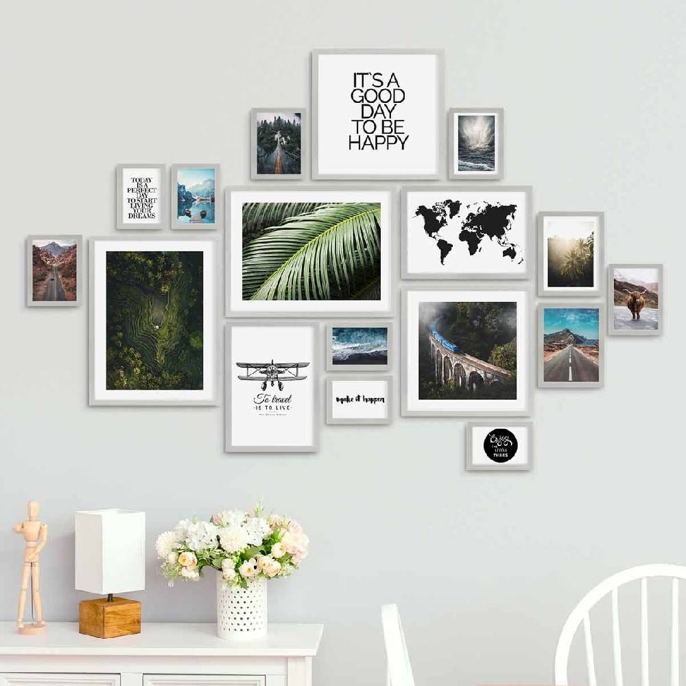 Photolini 17er Bilderrahmen-Set Modern Silber aus MDF Limitierter Zeitrabatt