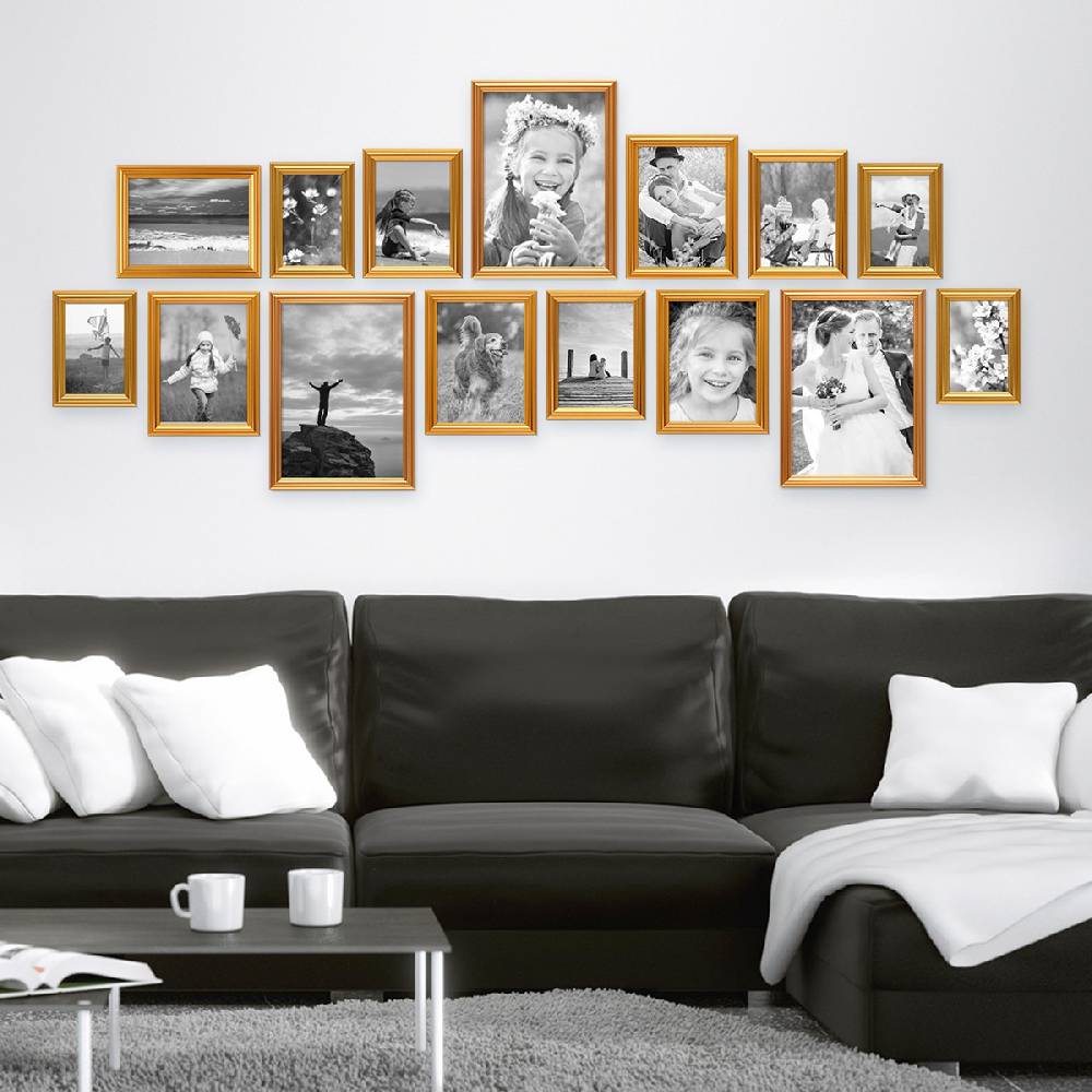 Photolini 15er Bilderrahmen-Set Gold Barock Antik aus Kunststoff
