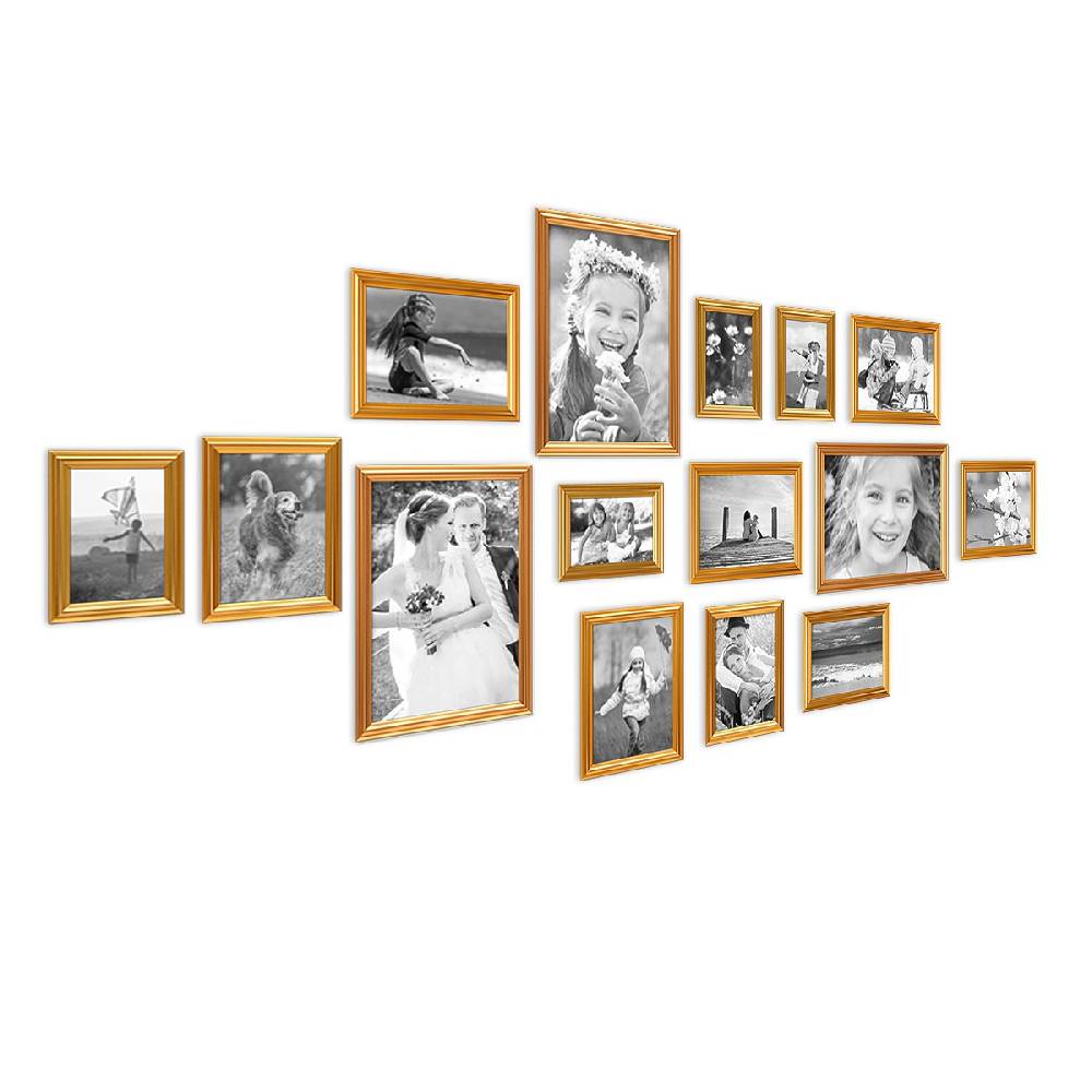 Photolini 15er Bilderrahmen-Set Gold Barock Antik aus Kunststoff Fabrik Onlineshop