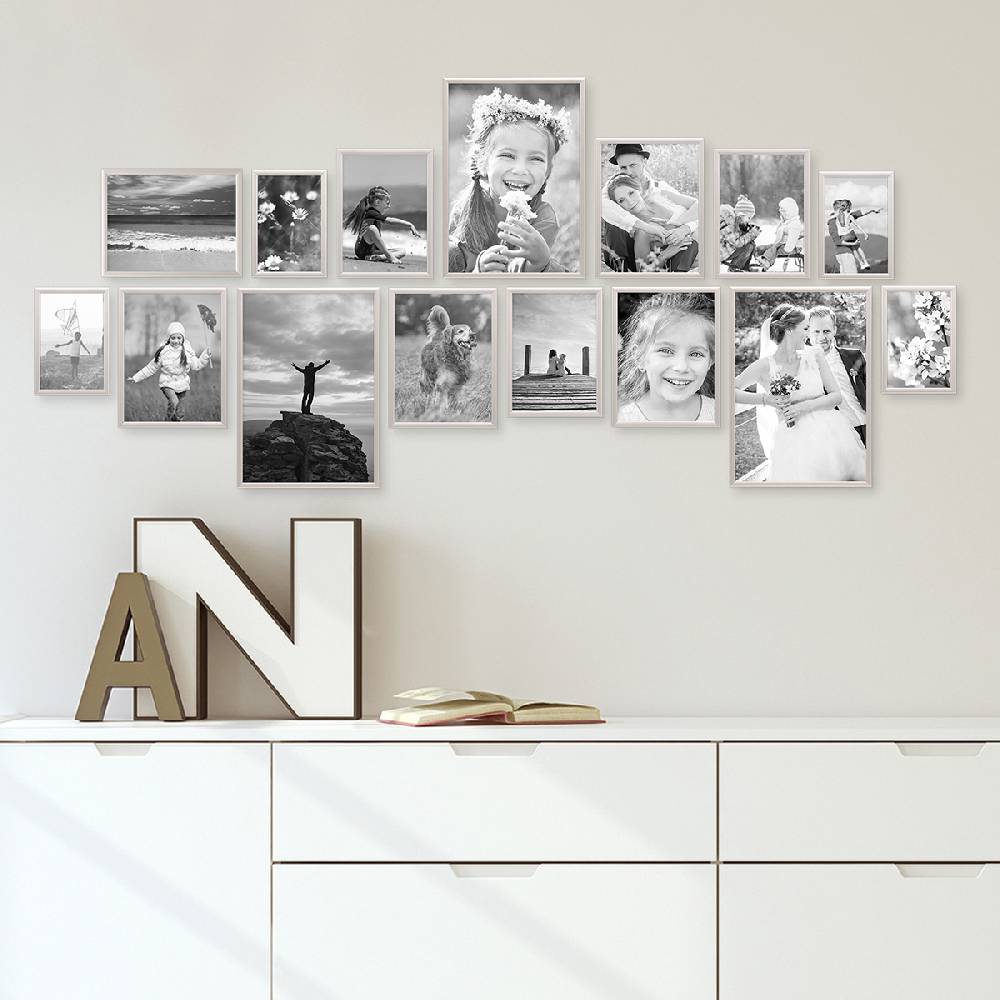 Photolini 15er Set Alu-Bilderrahmen Modern Silber Aluminium-Rahmen