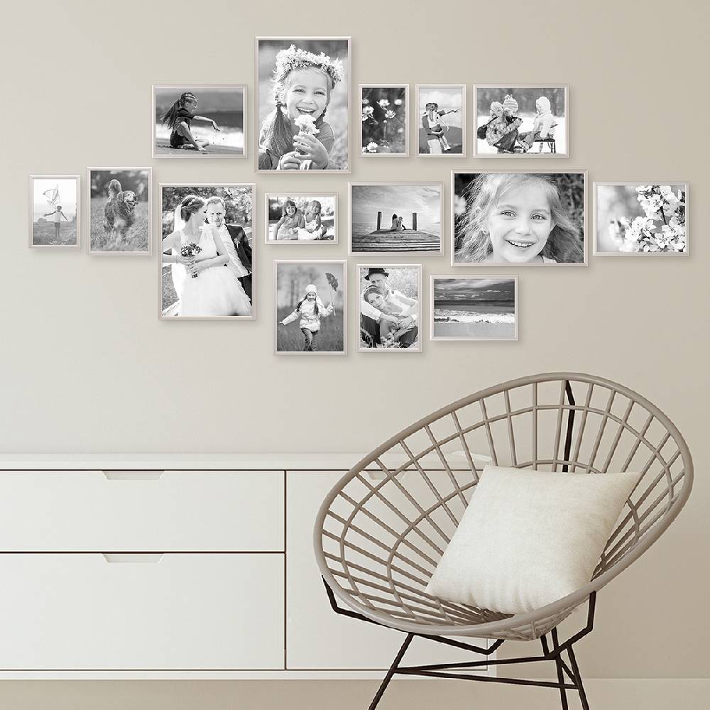 Photolini 15er Set Alu-Bilderrahmen Modern Silber Aluminium-Rahmen Sonderangebot