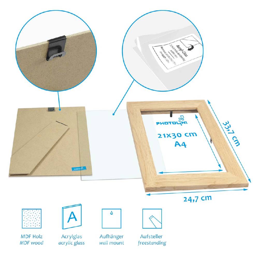Photolini 15er Bilderrahmen-Set Natur breit modern MDF-Holz mit Acrylglas Rabatt