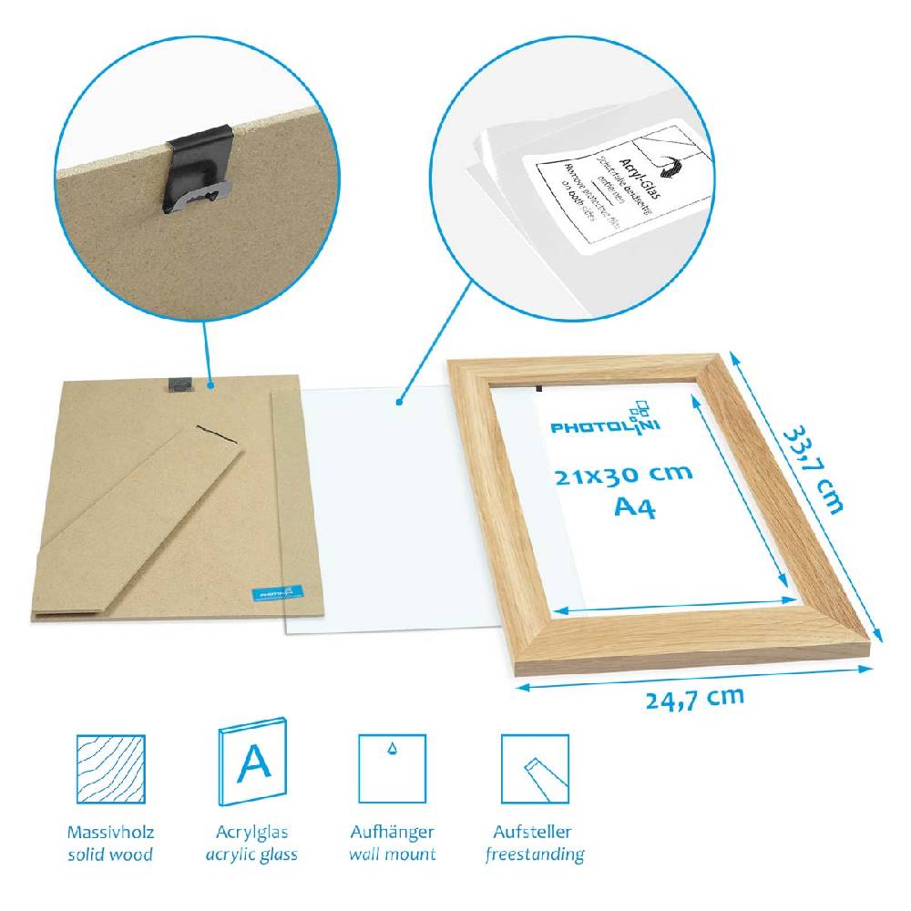 Photolini 15er Bilderrahmen-Set Eiche breit modern Massivholz mit Acrylglas Günstig kaufen