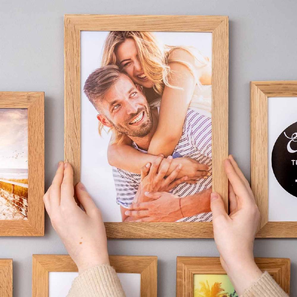 Photolini 15er Bilderrahmen-Set Eiche breit modern Massivholz mit Acrylglas Günstig kaufen