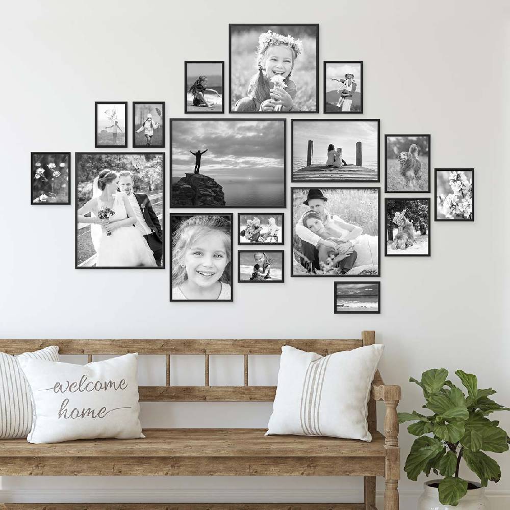 Photolini 17er Set Alu-Bilderrahmen Modern Schwarz Aluminium-Rahmen