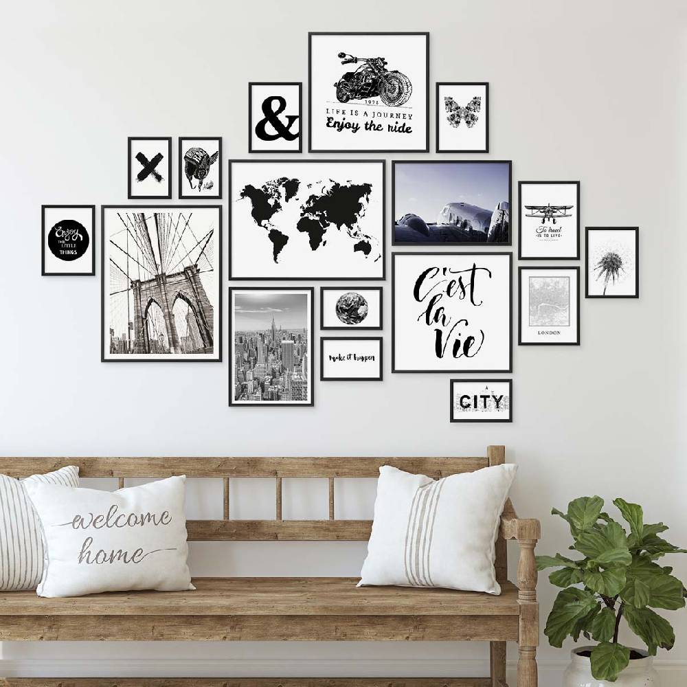 Photolini 17er Set Alu-Bilderrahmen Modern Schwarz Aluminium-Rahmen Versandkostenfrei