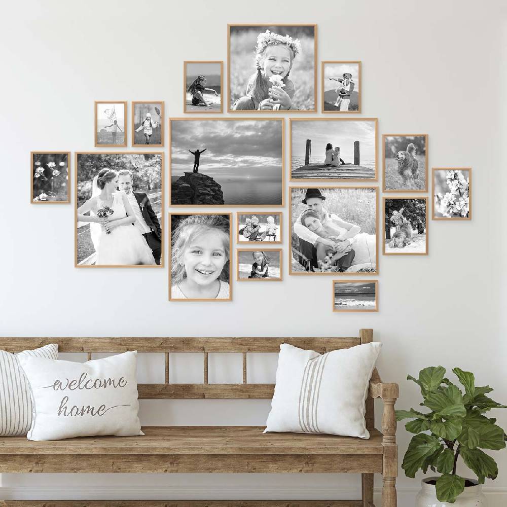 Photolini 17er Set Alu-Bilderrahmen Modern Gold Aluminium-Rahmen