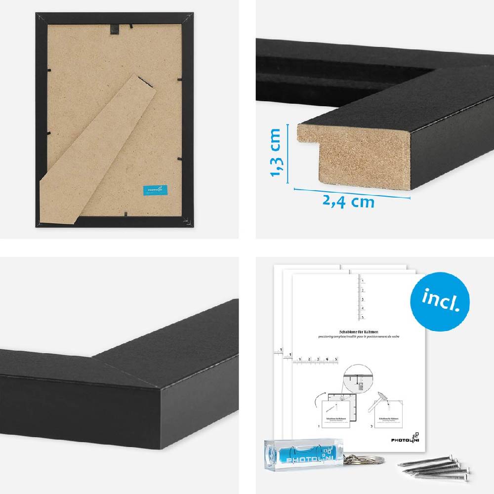 Photolini 8er Bilderrahmen-Set Schwarz breit modern MDF-Holz mit Acrylglas Online Shopping