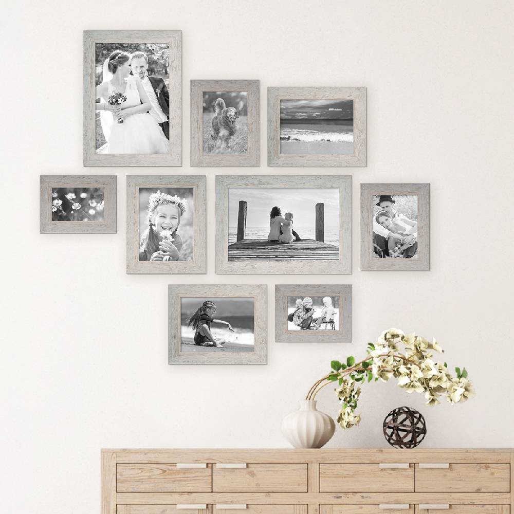 Photolini 9er Bilderrahmen-Set Strandhaus Grau Rustikal Preisnachlass