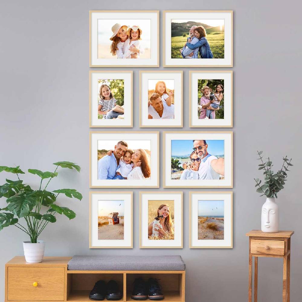 Photolini 10er Set Poster-Bilderrahmen 30x40 cm und 40x50 cm Modern Natur MDF mit Passepartout