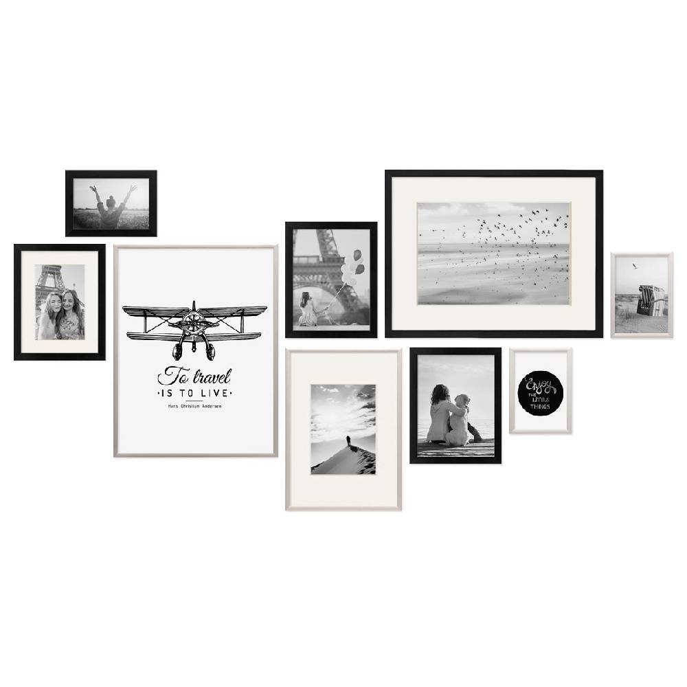 Photolini 9er Bilderrahmen-Set Silber-Schwarz Black Friday