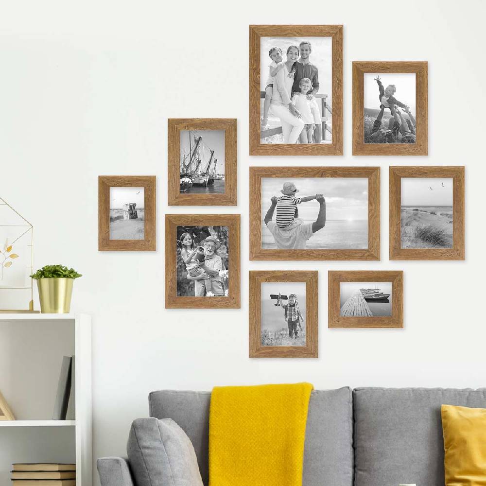 Photolini 9er Bilderrahmen-Set Strandhaus Rustikal Eiche-Optik