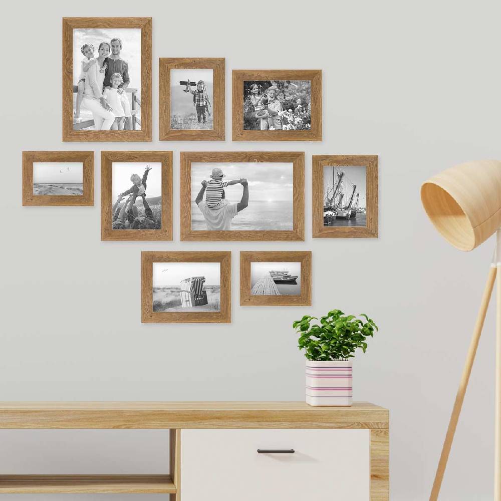 Photolini 9er Bilderrahmen-Set Strandhaus Rustikal Eiche-Optik Cyber Monday