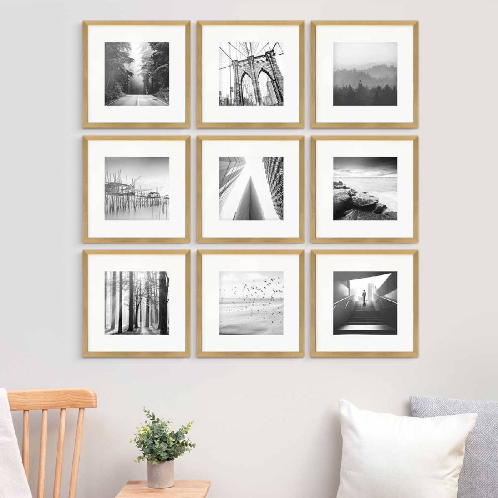 Photolini 9er Set Poster-Bilderrahmen 30x30 cm Modern Gold MDF mit Passepartout Osterangebot