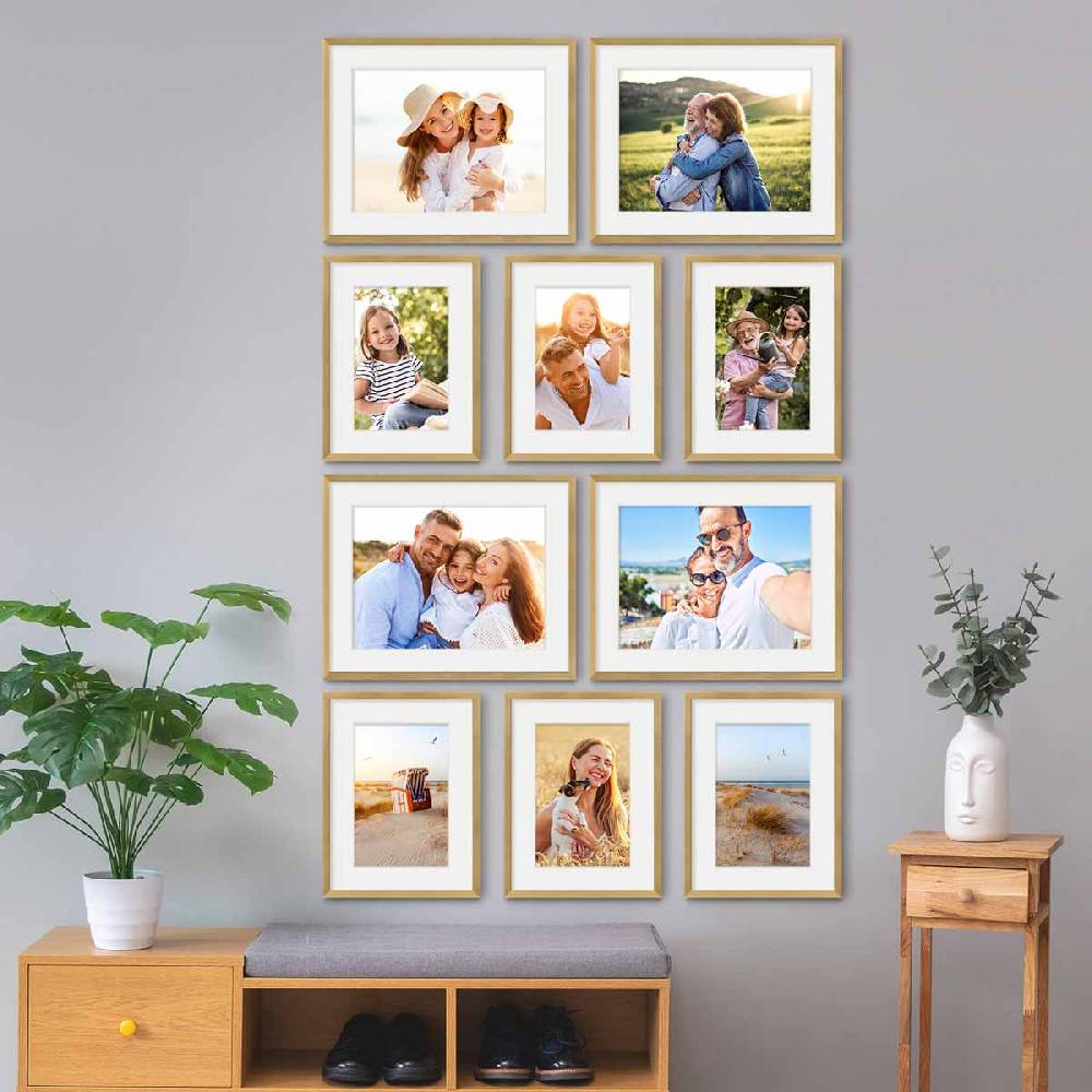 Photolini 10er Set Poster-Bilderrahmen 30x40 cm und 40x50 cm Modern Gold MDF mit Passepartout
