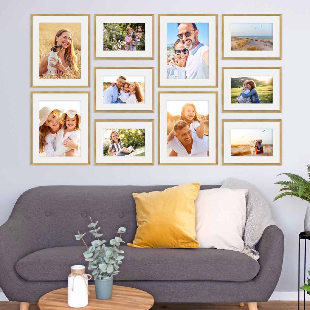 Photolini 10er Set Poster-Bilderrahmen 30x40 cm und 40x50 cm Modern Gold MDF mit Passepartout Vatertagsangebot