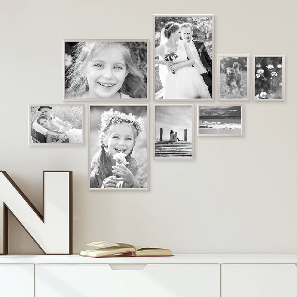 Photolini 8er Set Alu-Bilderrahmen Modern Silber Aluminium-Rahmen mit Acrylglas