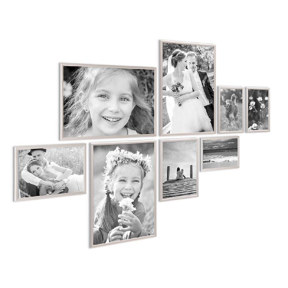 Photolini 8er Set Alu-Bilderrahmen Modern Silber Aluminium-Rahmen mit Acrylglas Valentinstagsangebot