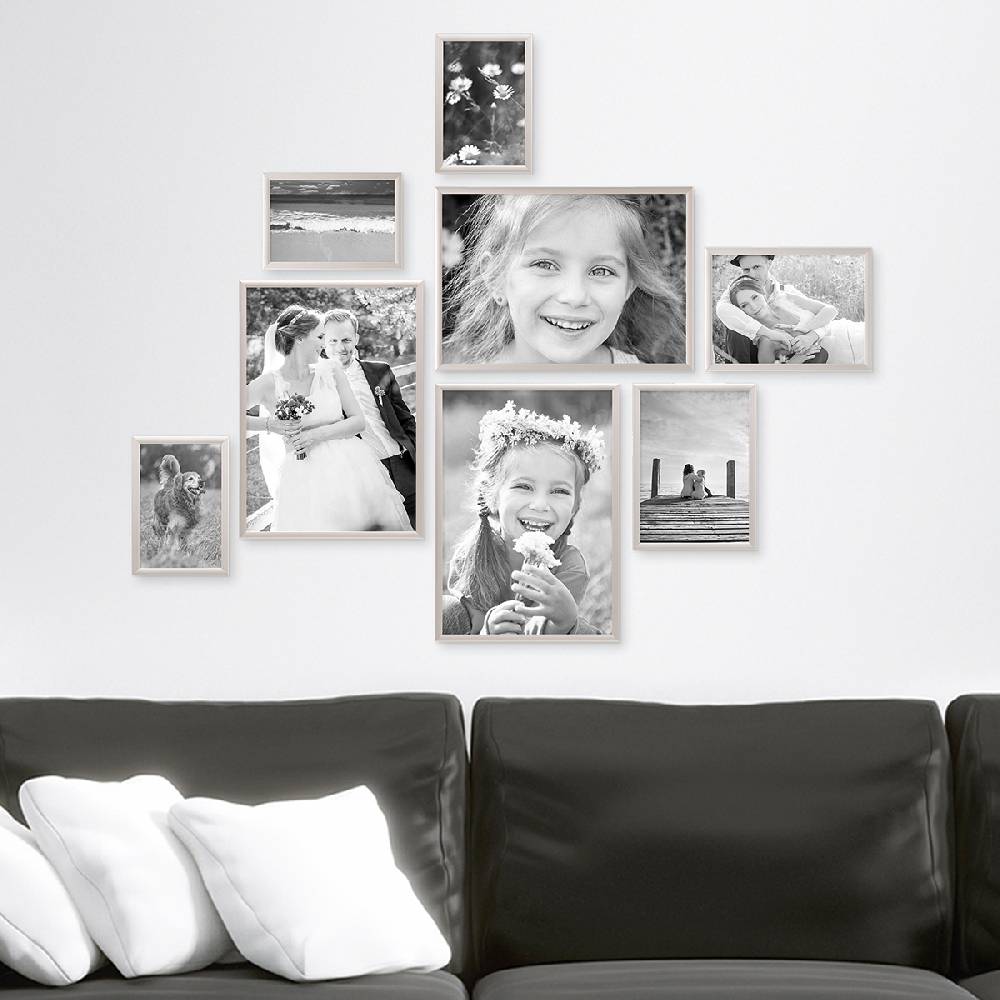 Photolini 8er Set Alu-Bilderrahmen Modern Silber Aluminium-Rahmen mit Acrylglas Valentinstagsangebot