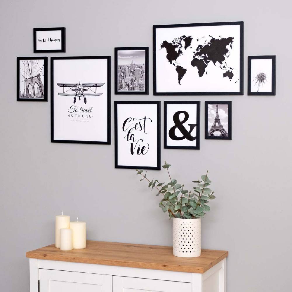 Photolini 9er Bilderrahmen-Set Modern Schwarz aus MDF