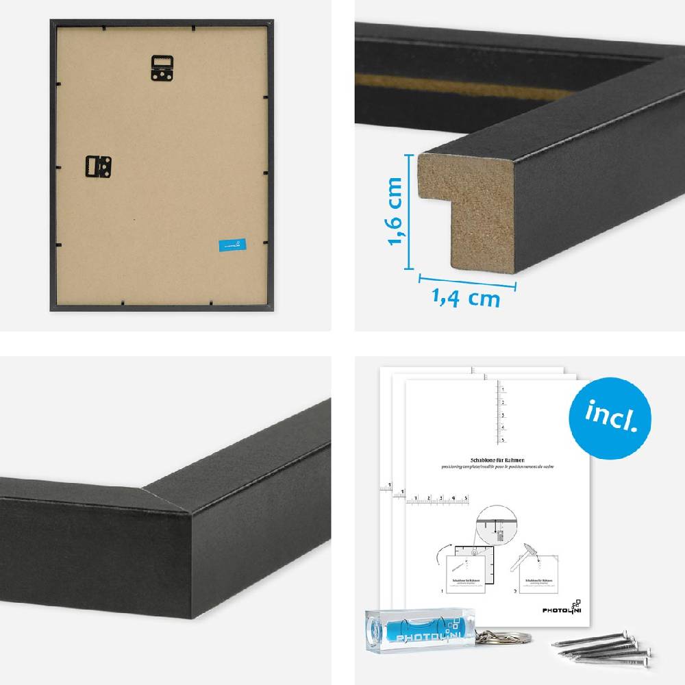 Photolini 9er Bilderrahmen-Set Modern Schwarz aus MDF Lagerräumung
