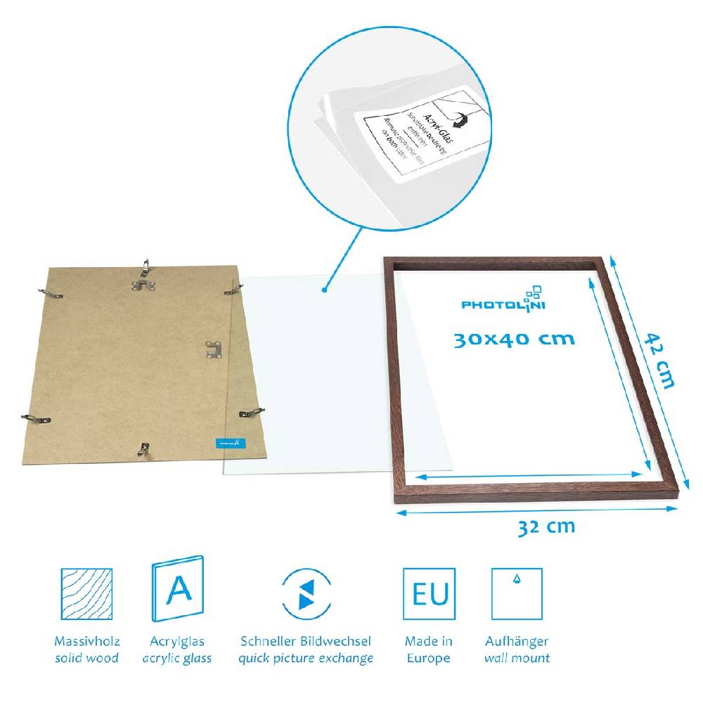 Photolini 9er Bilderrahmen-Set Eiche Dunkel Massivholz Schmal 10x15 bis 30x40 cm mit Acrylglasscheibe Top Angebot