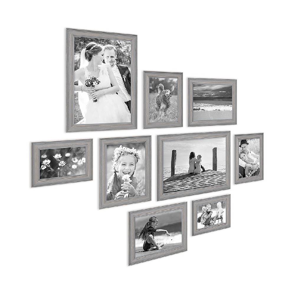 Photolini 9er Bilderrahmen-Set Skandinavisch Landhaus-Stil Grau-Braun Neueste Mode