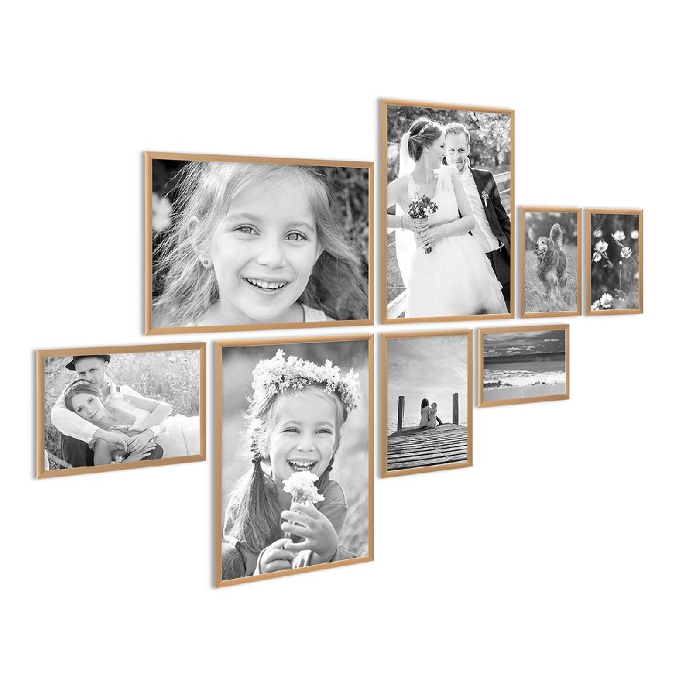 Photolini 8er Set Alu-Bilderrahmen Modern Gold Aluminium-Rahmen mit Acrylglas Online Outlet