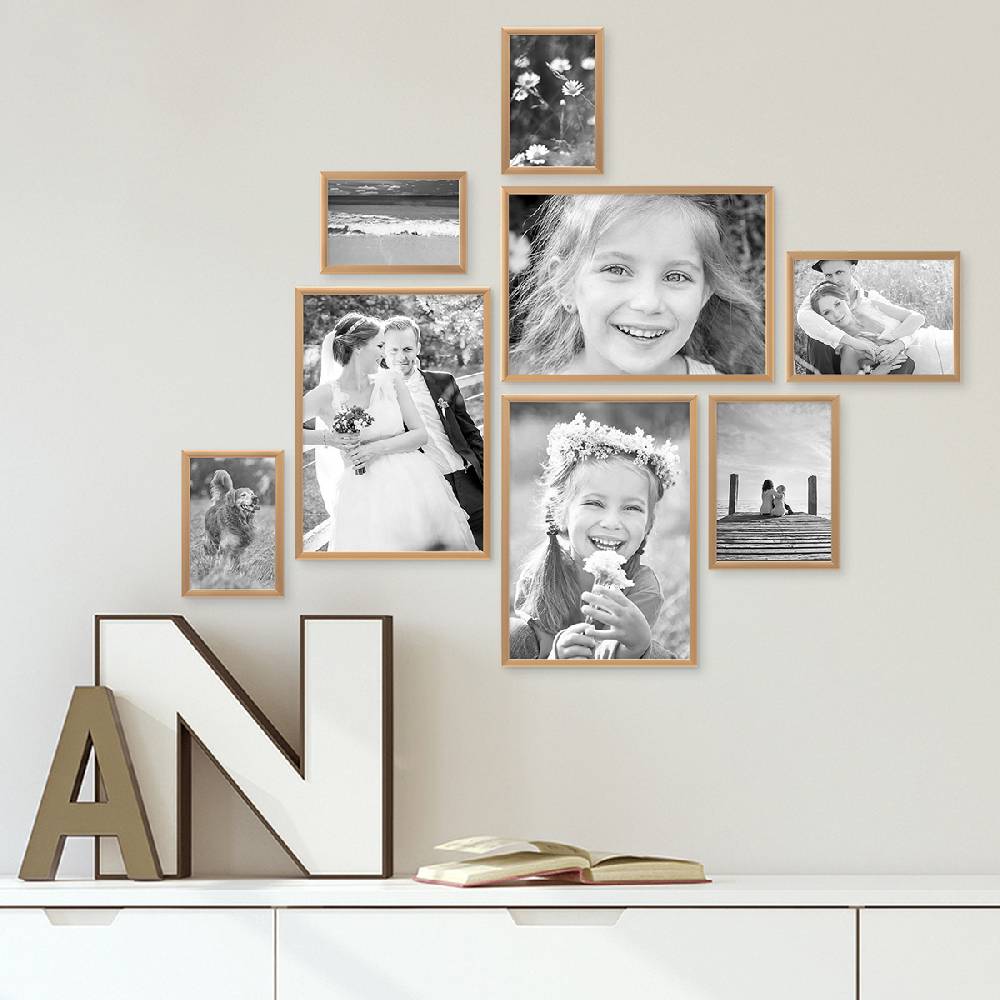 Photolini 8er Set Alu-Bilderrahmen Modern Gold Aluminium-Rahmen mit Acrylglas Online Outlet